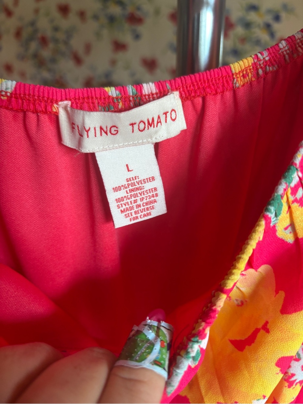flying tomato floral romper pink yellow boho cottagecore festival off shoulder L - Picture 6 of 9